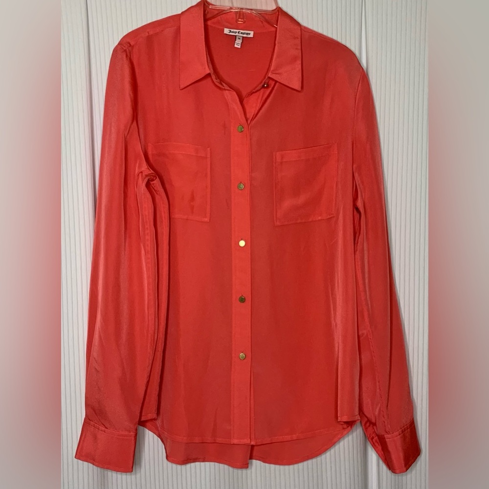 Juicy Couture Coral Button down Blouse Long Sleeve with Collar Size Medium